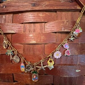 Gold Charm Necklace with Colorful Accents